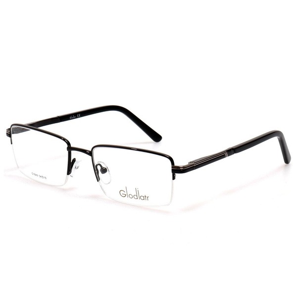 Men's Black Metal Half-Rim Rectangle Eyeglass Frames