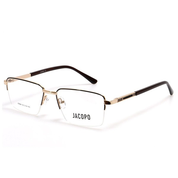 Men's Gold Metal Half-Rim Rectangle Eyeglass Frames - Jlur Optic 02023571