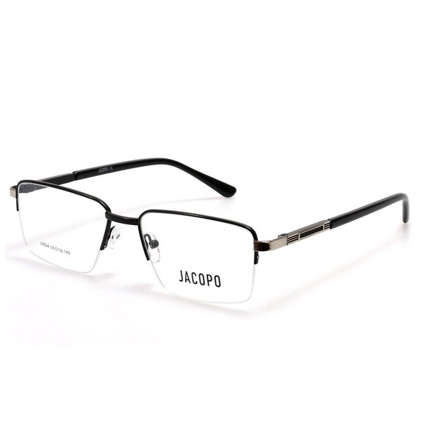 Men's Black Metal Half-Rim Rectangular Eyeglasses - Jlur Optic 02023473