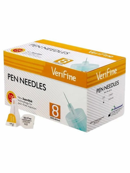 Verifine 30G Insulin Pen Needles (0.30x8.0mm) - 100 Count