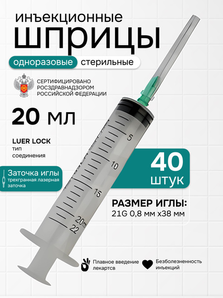 20ml 3-Part Disposable Syringes with Needle