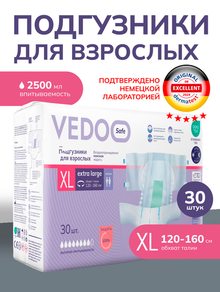 VEDOO Adult Diapers XL - 30 Count, Heavy Absorbency, Breathable &amp; Leakproof