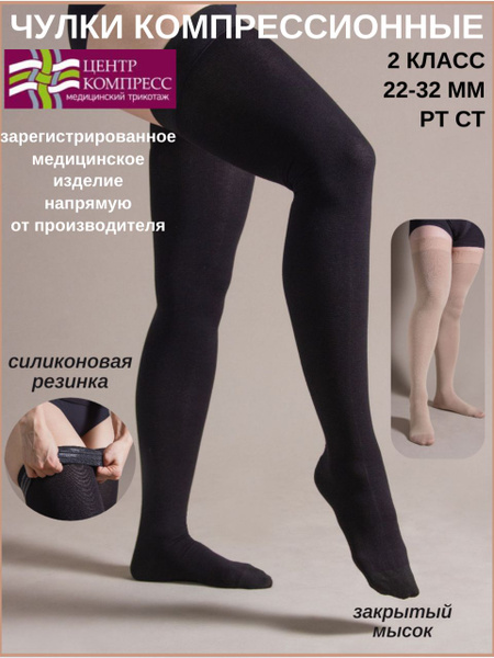 Black Compression Stockings, 20-30 mmHg, 1 Pair