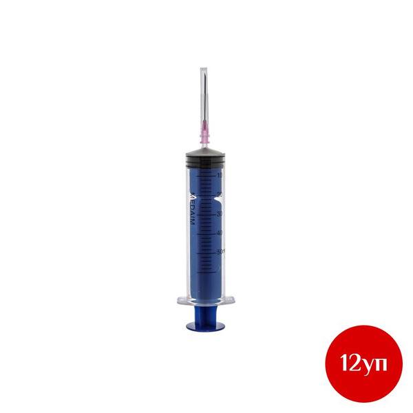 MedAim 50ml 3-Part Disposable Syringes (18G, 1.2x40mm) - 25/Box, 12 Boxes