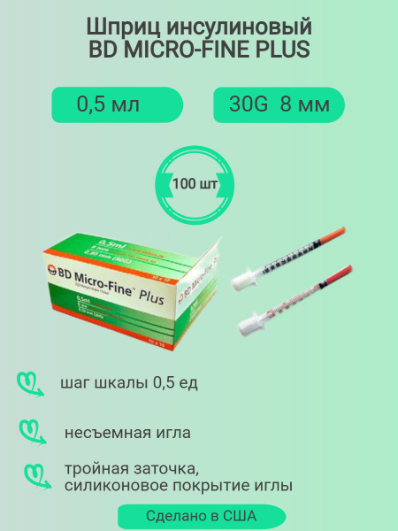 BD Micro-Fine Plus Insulin Syringes: 100 x 0.5ml, 30G x 8mm Needles