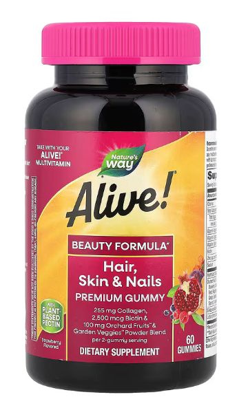 Nature's Way Alive! Strawberry Gummies: Hair, Skin &amp; Nails Support (60 Count)