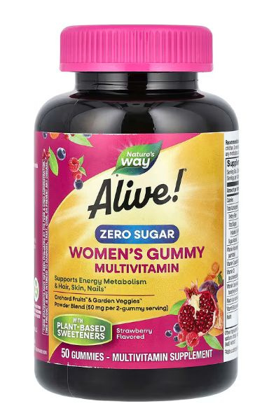 Nature's Way Alive! Women's 50 Sugar-Free Strawberry Gummies: Immune, Energy &amp; Beauty Support
