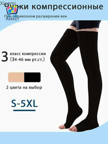 Black Compression Stockings, Class 3, 1 Pair