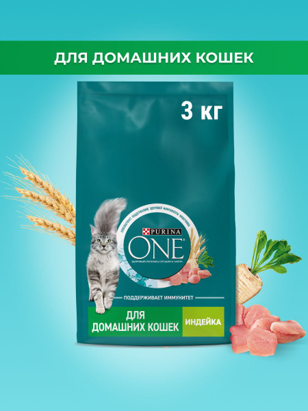 Purina ONE Indoor Cat Food with Turkey &amp; Whole Grains (3kg)