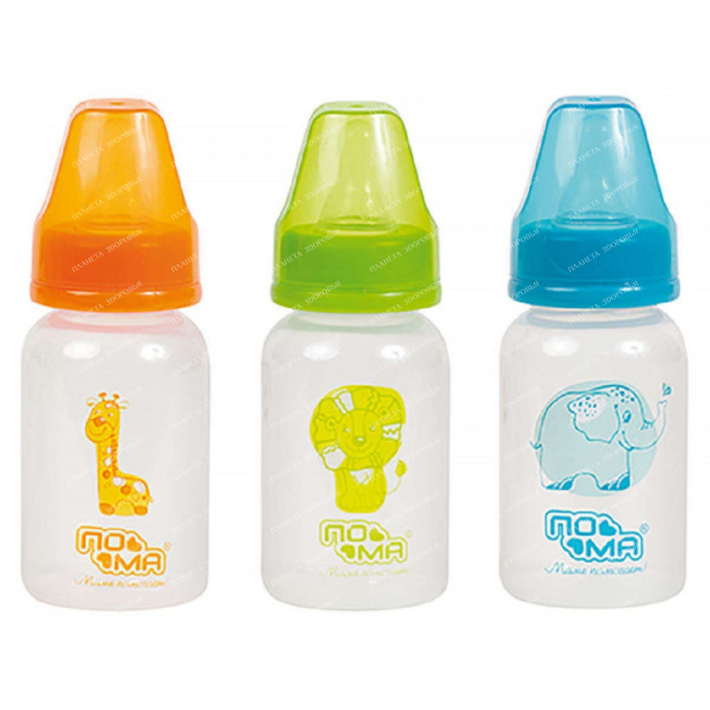 POMA Plastic bottle 140 ml (with silicone milk teat (slow flow)), 0+, art. 2810, 1 piece
