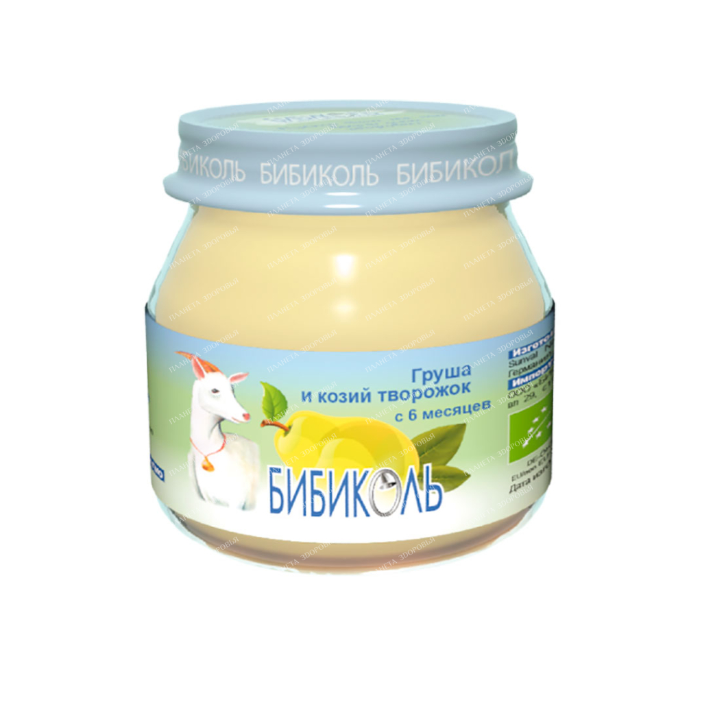 BIBIKOL organic fruit and milk puree "Pear and goat curd" for children over 6 months old, glass jar 80 g