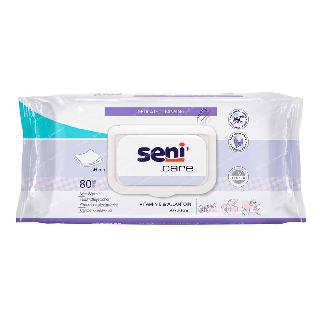 Seni Care Wet wipes for skin care with vitamin E and Allantoin, 80 pcs