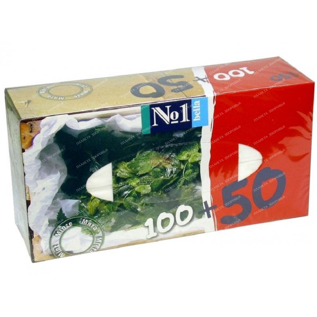 Bella No. 1 Handkerchiefs paper nasal universal two-layer with mint smell 100 pcs + 50 pcs