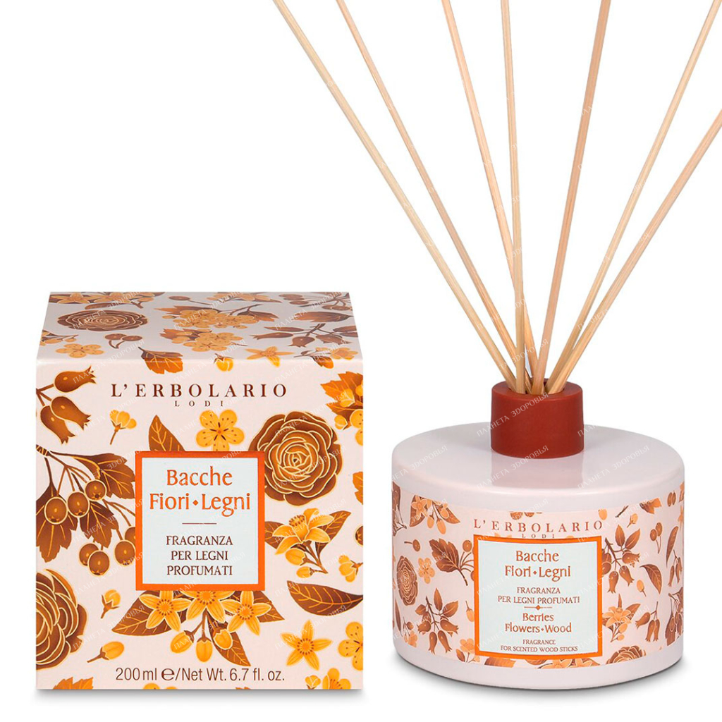 L'Erbolario "BERRIES, FLOWERS OF TREES" Scented solution for impregnation of rattan sticks, 200 ml