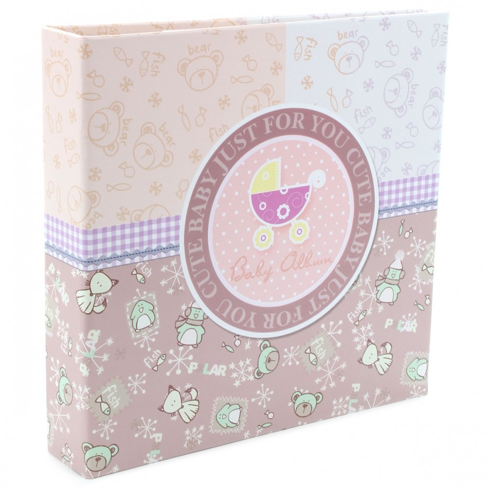 Фотоальбом-анкета, цвет розовый (рисунок: коляска) | Pink Photo Album with Baby Carriage Illustration