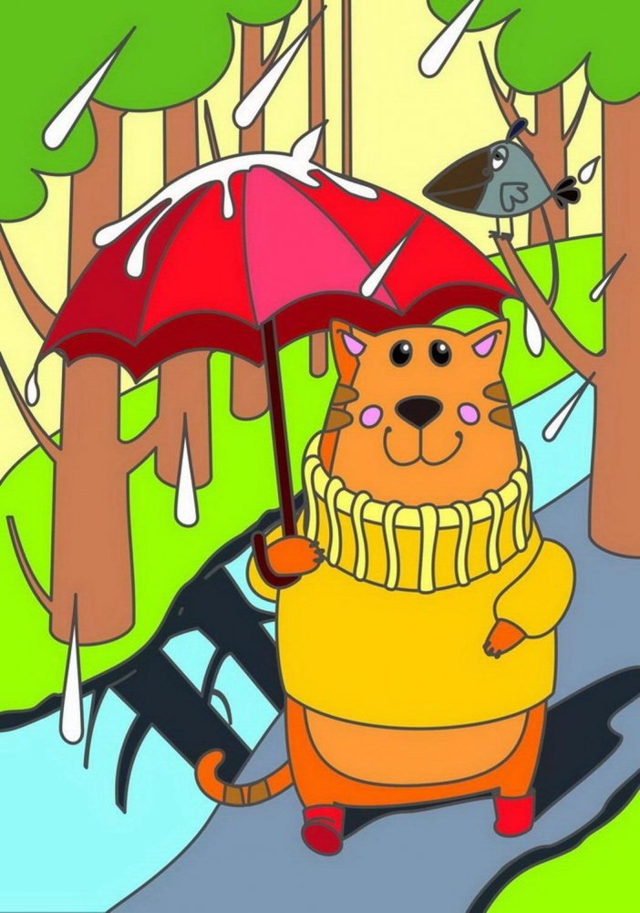 Картина по номерам для малышей "Котик с зонтиком" | Paint by Numbers for Toddlers: "Kitten with Umbrella"