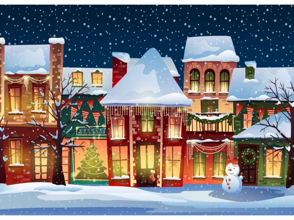 Алмазная мозаика "Рождественский город" (блест.) 32х22 см, с полным заполнением (30 цв.). Арт. НД-5857 | Diamond Mosaic "Christmas Town" (sparkling) 32x22 cm, Full Drill (30 colors)