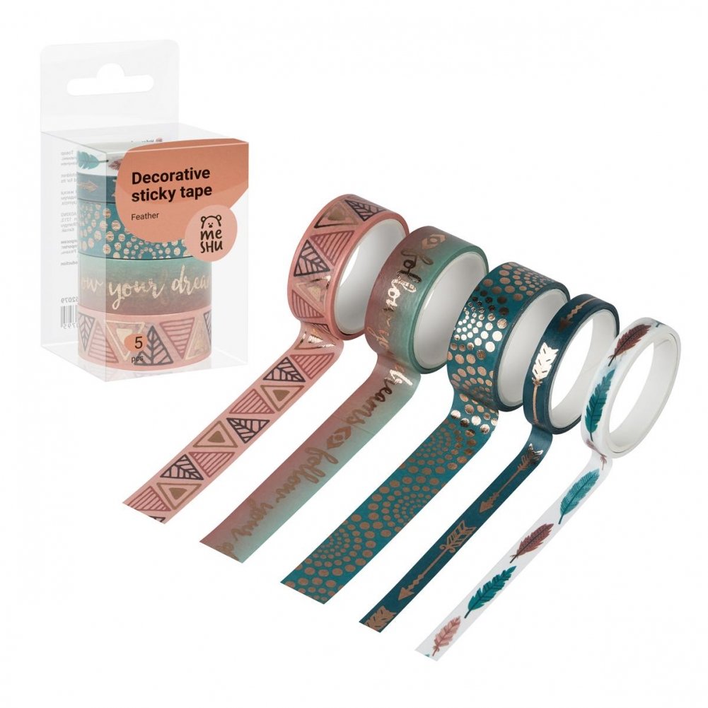 Набор декоративных клейких лент MESHU "Feather", 5 шт. | MESHU "Feather" Decorative Adhesive Tape Set, 5 pcs.