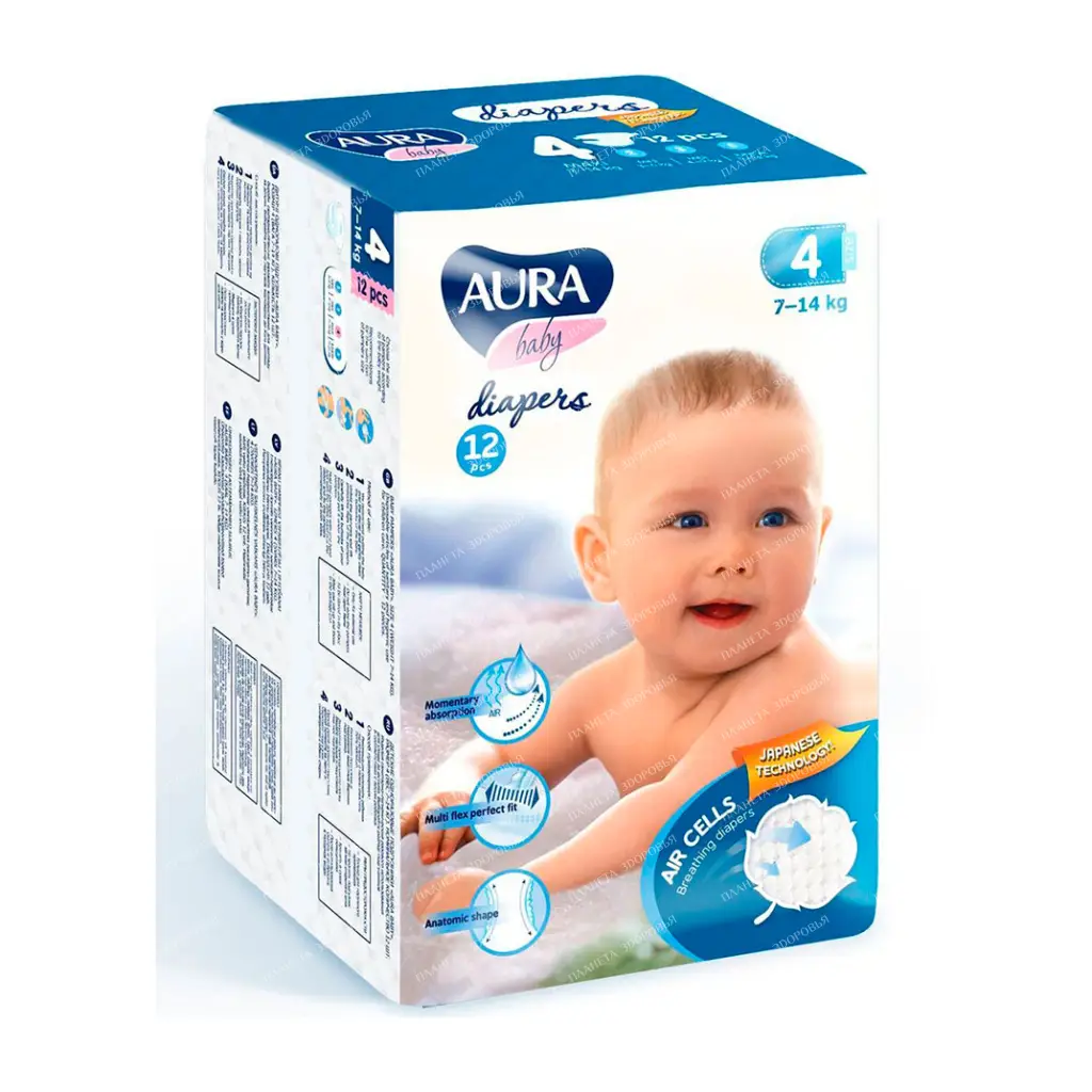 AURA baby Children's disposable diapers (4L, 7-14 kg), 12 pcs