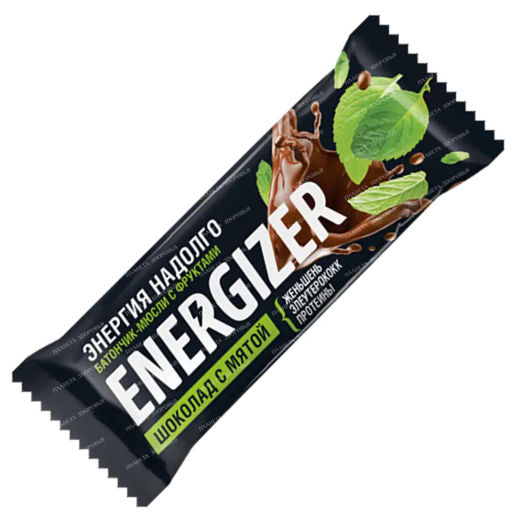 Muesli bar with fruits Chocolate with mint. Packing 40 g