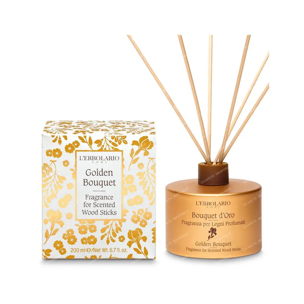 L'Erbolario "GOLDEN BOUQUET" Scented solution for impregnating rattan sticks, 200 ml