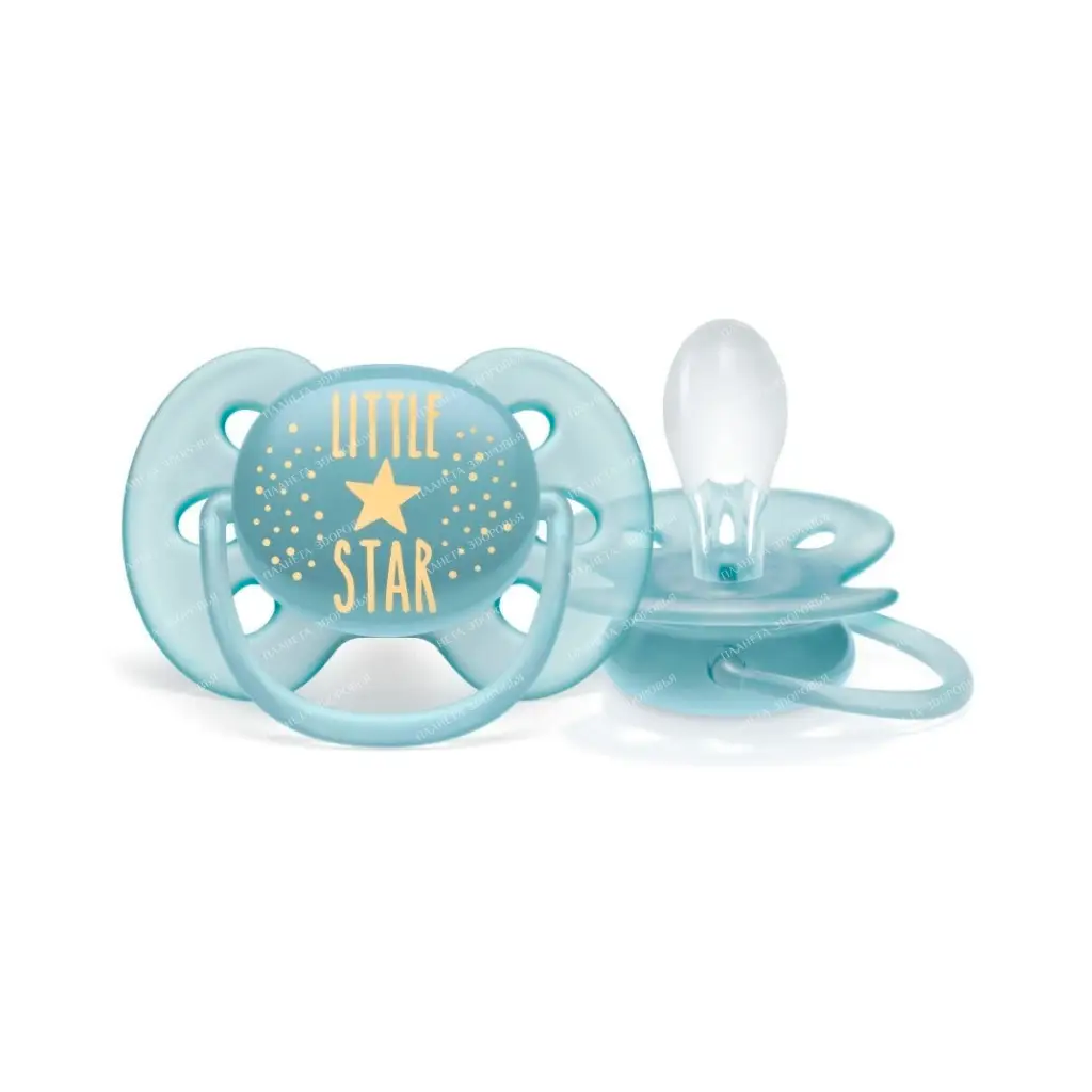 AVENT Orthodontic silicone pacifier with a shield-muzzle and a holder ring made of polypropylene, with a case made of polypropylene (Ultra Soft decor) 6-18 months/boy (pack.1 pc) SCF 528/01