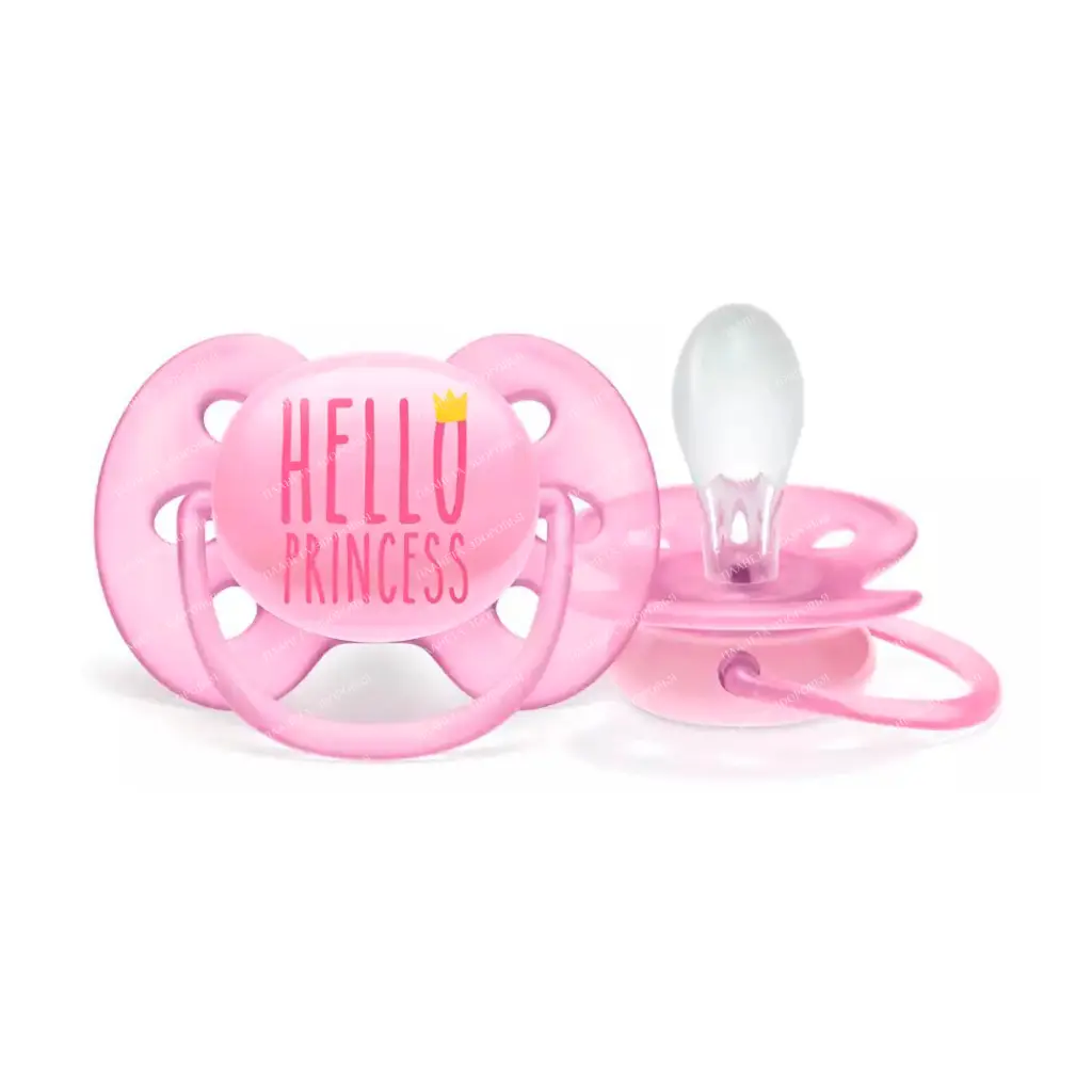 AVENT Orthodontic silicone pacifier with a shield-muzzle and a ring-holder made of polypropylene, with a case made of polypropylene (Ultra Soft decor) 6-18 months. for girls (pack of 1) SCF 529/01