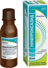 Pharmaceutical technology Nifuroxazide suspension, 220 mg / 5 ml, 90 ml.