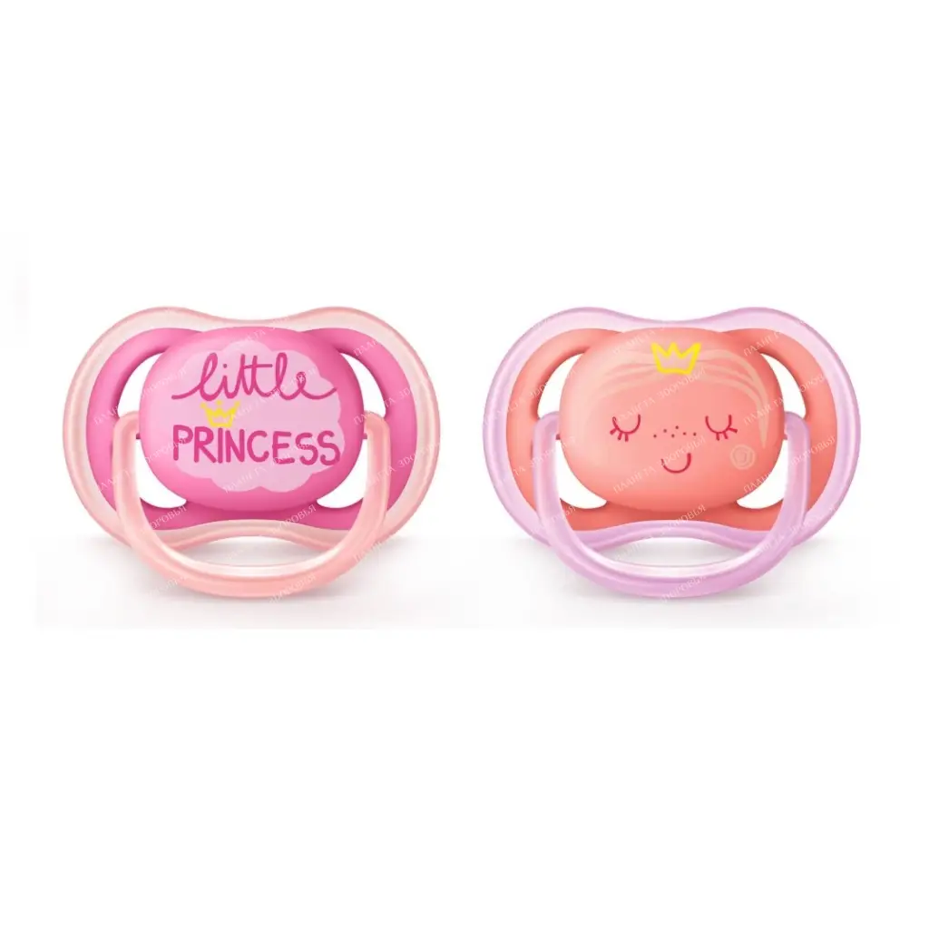 AVENT Orthodontic Silicone Soother with Mouthguard and Polyester Ring Holder, 6-18 months (2 pcs) for girls SCF343/22 86511