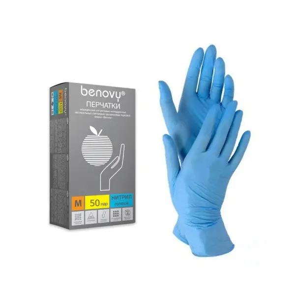 Benovy Blue Nitrile Gloves - Disposable Medical &amp; Household - Size M (100 Count)