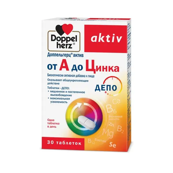 Doppelherz Active A to Zinc Vitamin-Mineral Complex for Adults, 30 Tablets