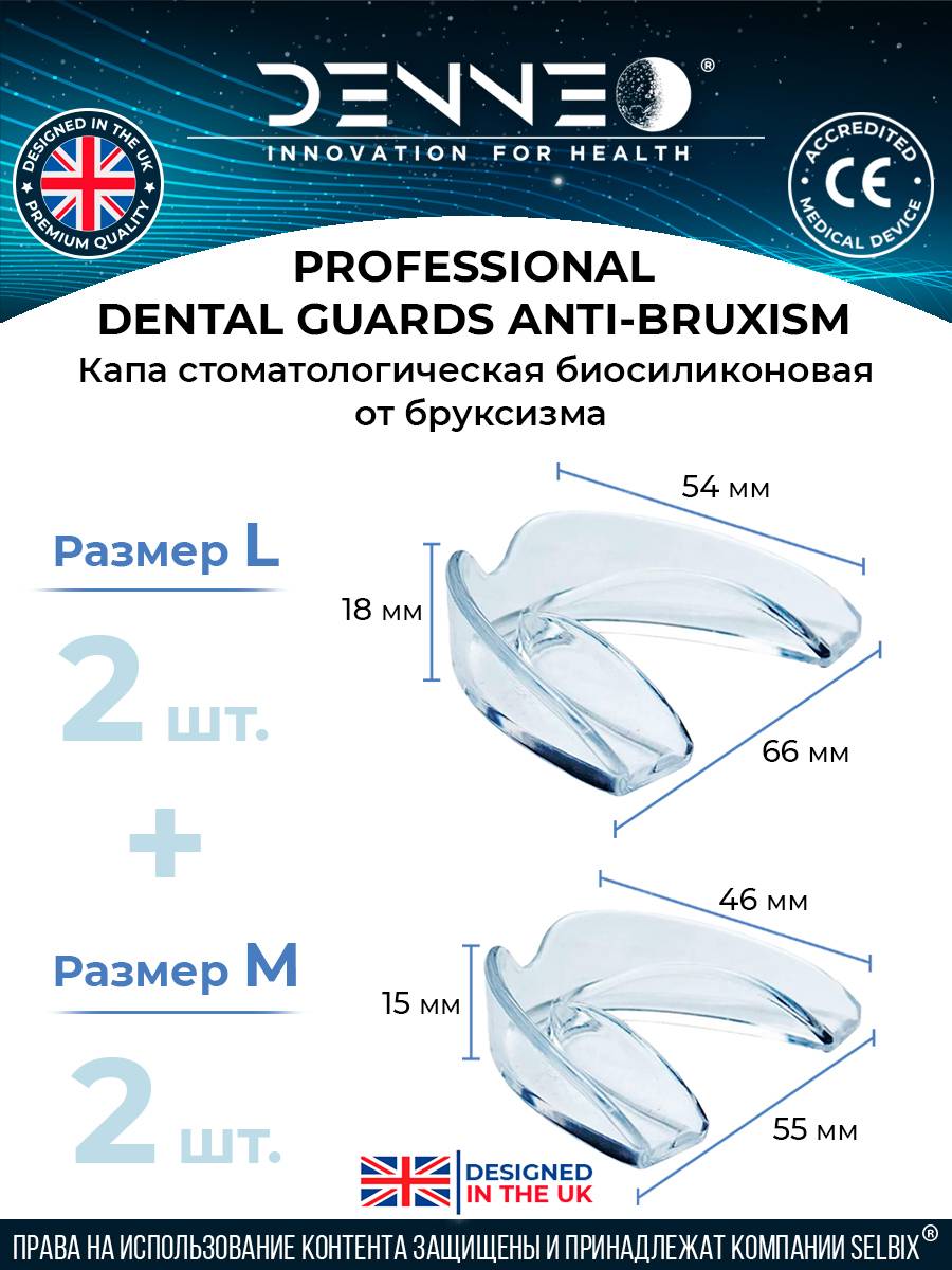 DENNEEO Biocompatible Silicone Dental Mouthguard 4 pcs, Adult Night Guard for Teeth and Orthodontic Protection, UK #6