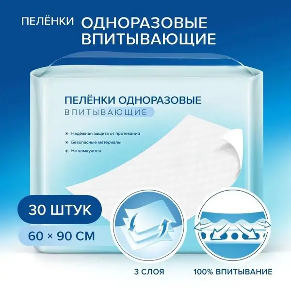 Absorbent Disposable Diapers (90x60cm, 30 Pack)