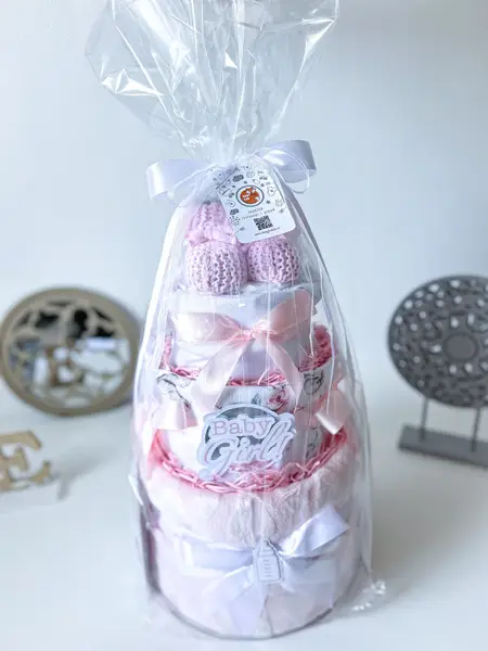 Baby Girl Diaper Cake for Hospital Discharge - Pink