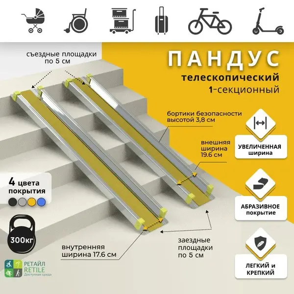 150cm Yellow Anti-Slip Single-Section Ramp (140cm Working Length)