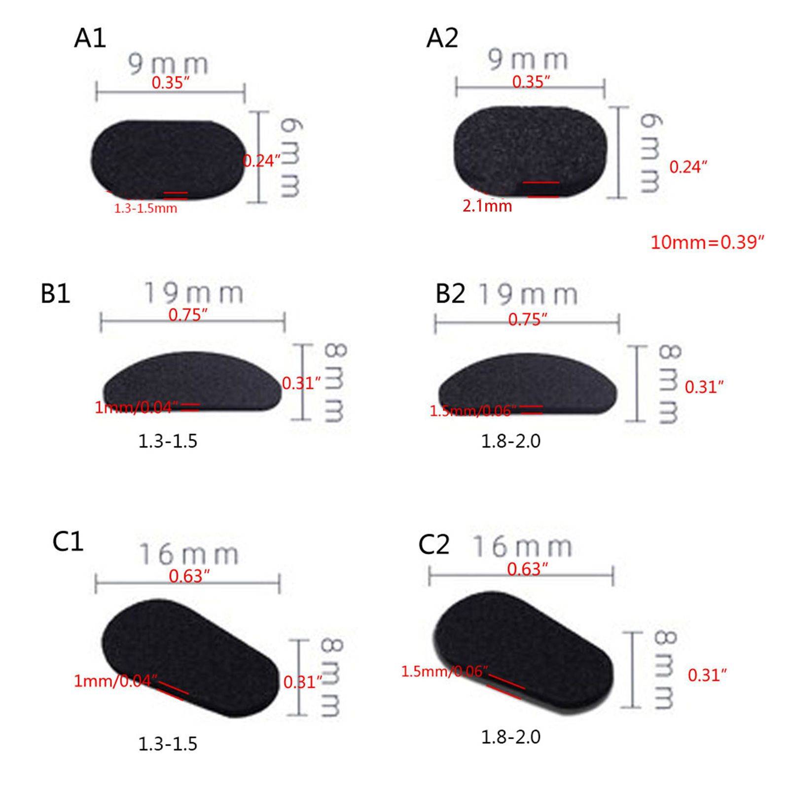 ESTONE 20 Pair Skin-Tone Sponge Eyeglass Nose Pads C-Shape Water Drop 1.5 mm #2