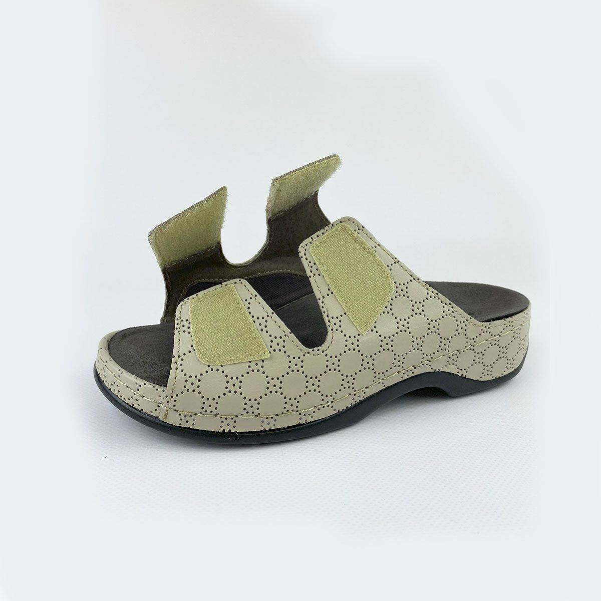 Luomma Women Orthopedic Footwear Natural Leather H-Fit Beige Lace Platform Velcro #19