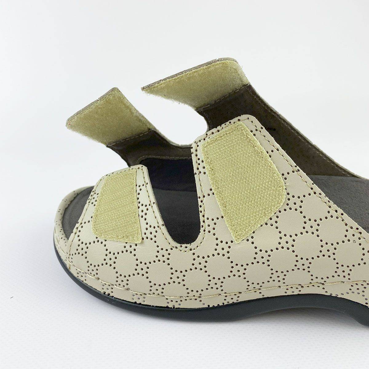 Luomma Women Orthopedic Footwear Natural Leather H-Fit Beige Lace Platform Velcro #20