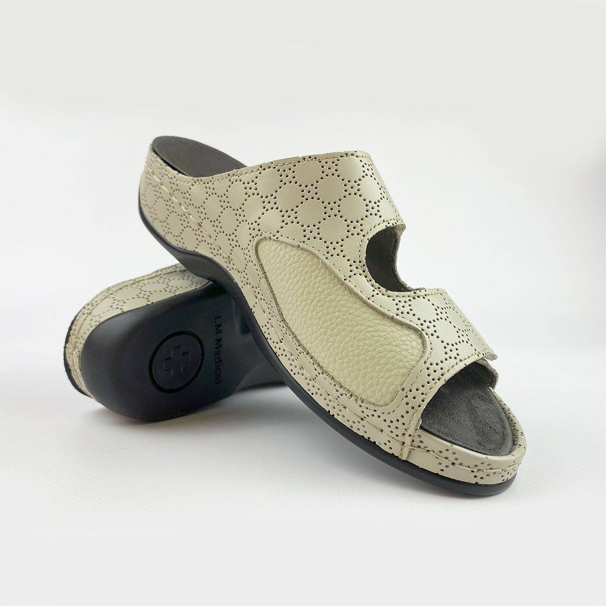 Luomma Women Orthopedic Footwear Natural Leather H-Fit Beige Lace Platform Velcro #14