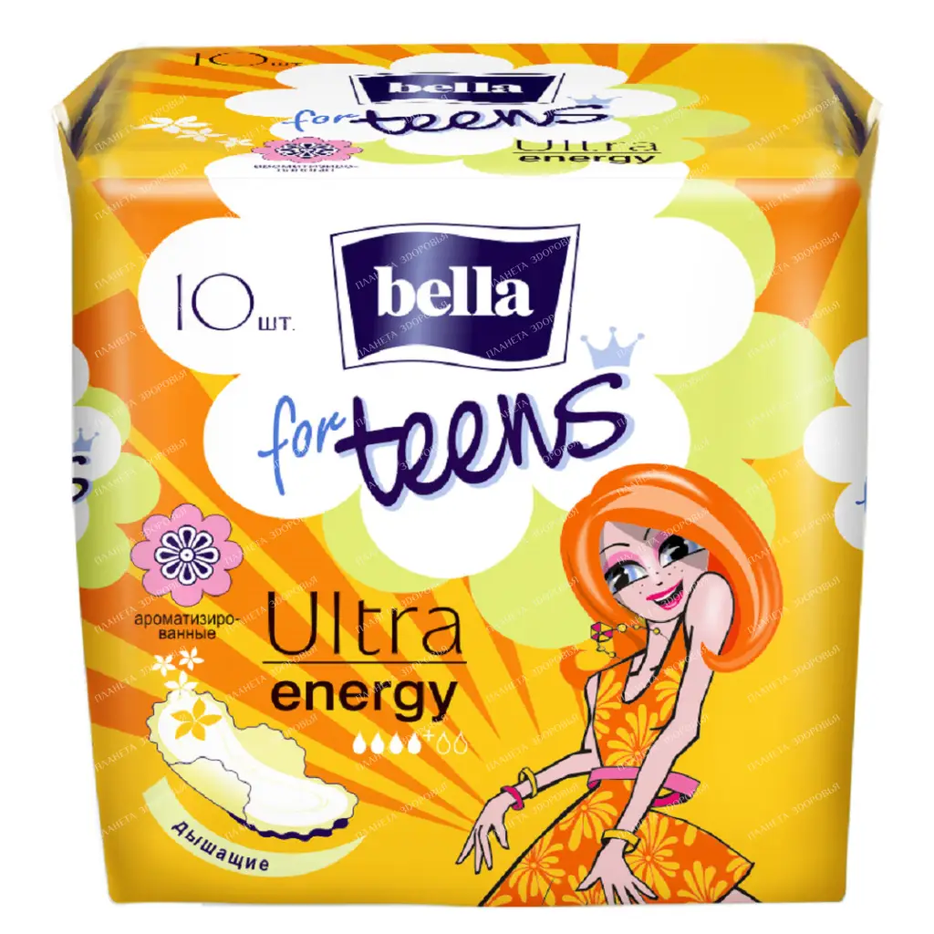 Bella for Teens Ultra Energy Super Thin Women's Scented Absorbent Pads, 10 pcs