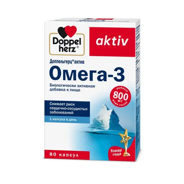 Doppelherz Aktiv Omega-3 800 mg Capsules 80 Count — Fish Oil for Adults