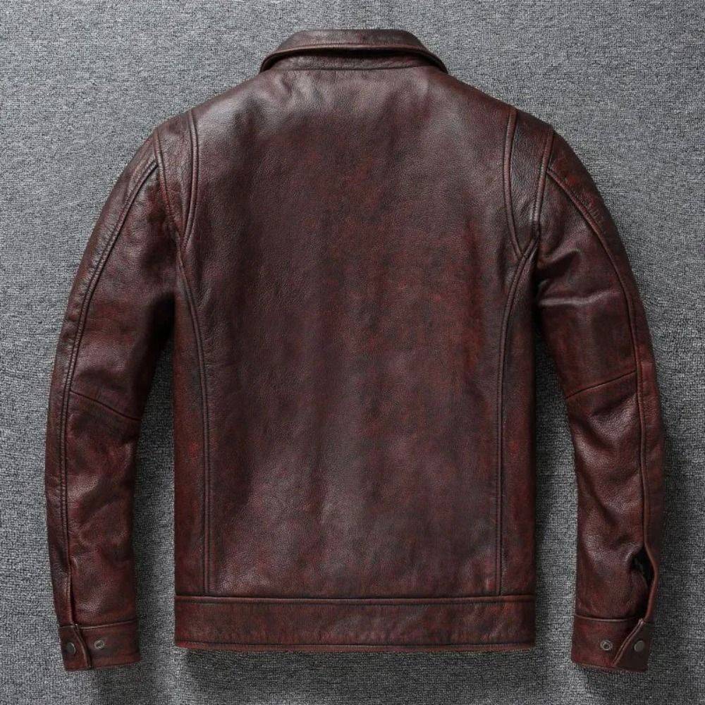 Maplesteed Store Men's Leather Jacket Vintage Red Brown CN Size 6XL #3
