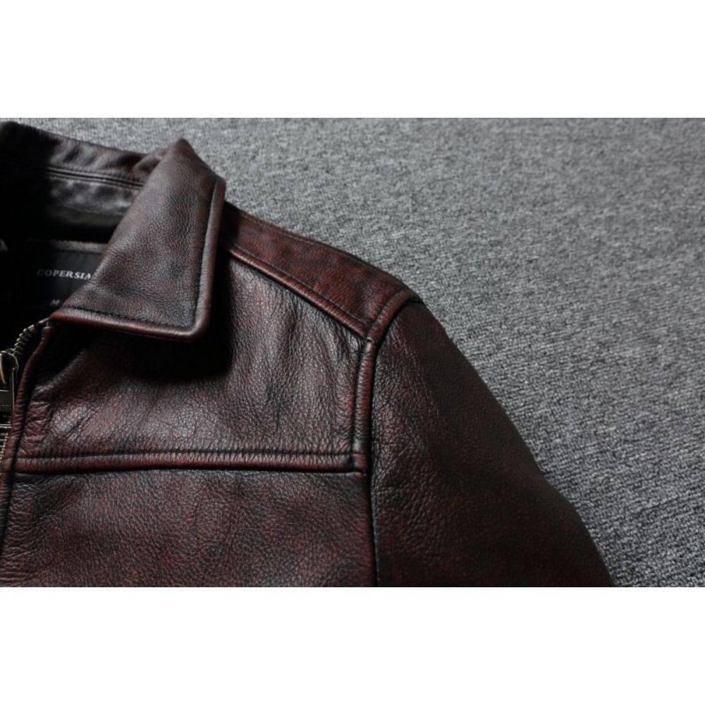 Maplesteed Store Men's Leather Jacket Vintage Red Brown CN Size 6XL #12