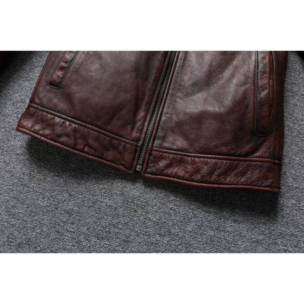 Maplesteed Store Men's Leather Jacket Vintage Red Brown CN Size 6XL #10