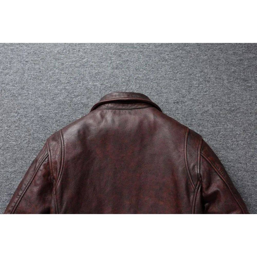 Maplesteed Store Men's Leather Jacket Vintage Red Brown CN Size 6XL #11