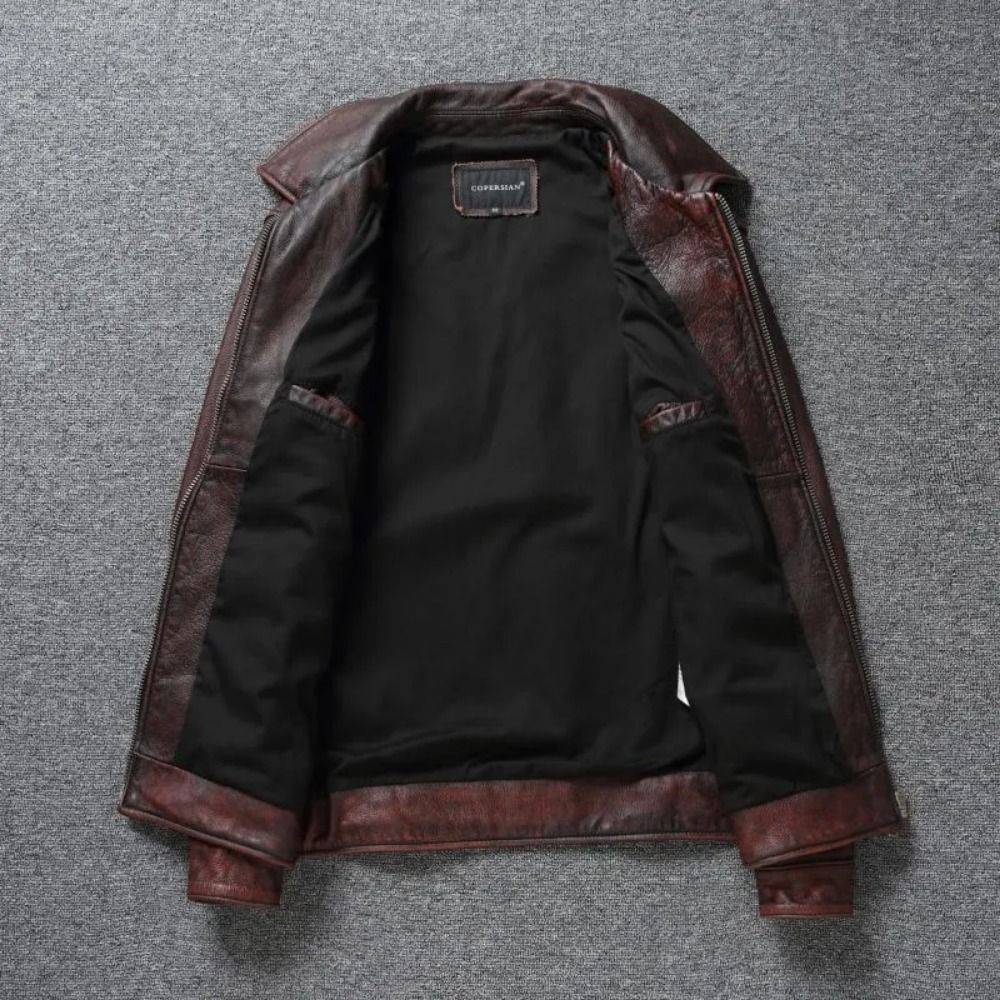 Maplesteed Store Men's Leather Jacket Vintage Red Brown CN Size 6XL #4