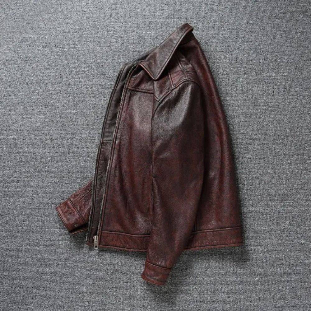 Maplesteed Store Men's Leather Jacket Vintage Red Brown CN Size 6XL #5
