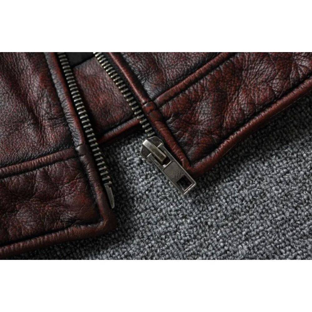 Maplesteed Store Men's Leather Jacket Vintage Red Brown CN Size 6XL #9