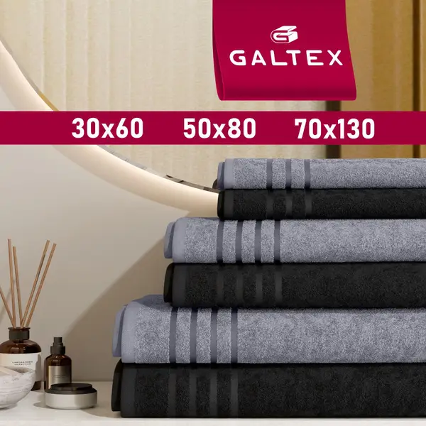 6-Piece Luxury Cotton Towel Set (Bath, Hand, Washcloths) - 380 GSM - Black/Dark Grey