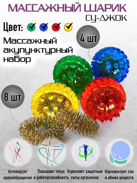 Su-Jok Massage Balls with Spring Rings (4-Pack) – Acupressure Hand & Finger Massager for Fine Motor Skills Development
